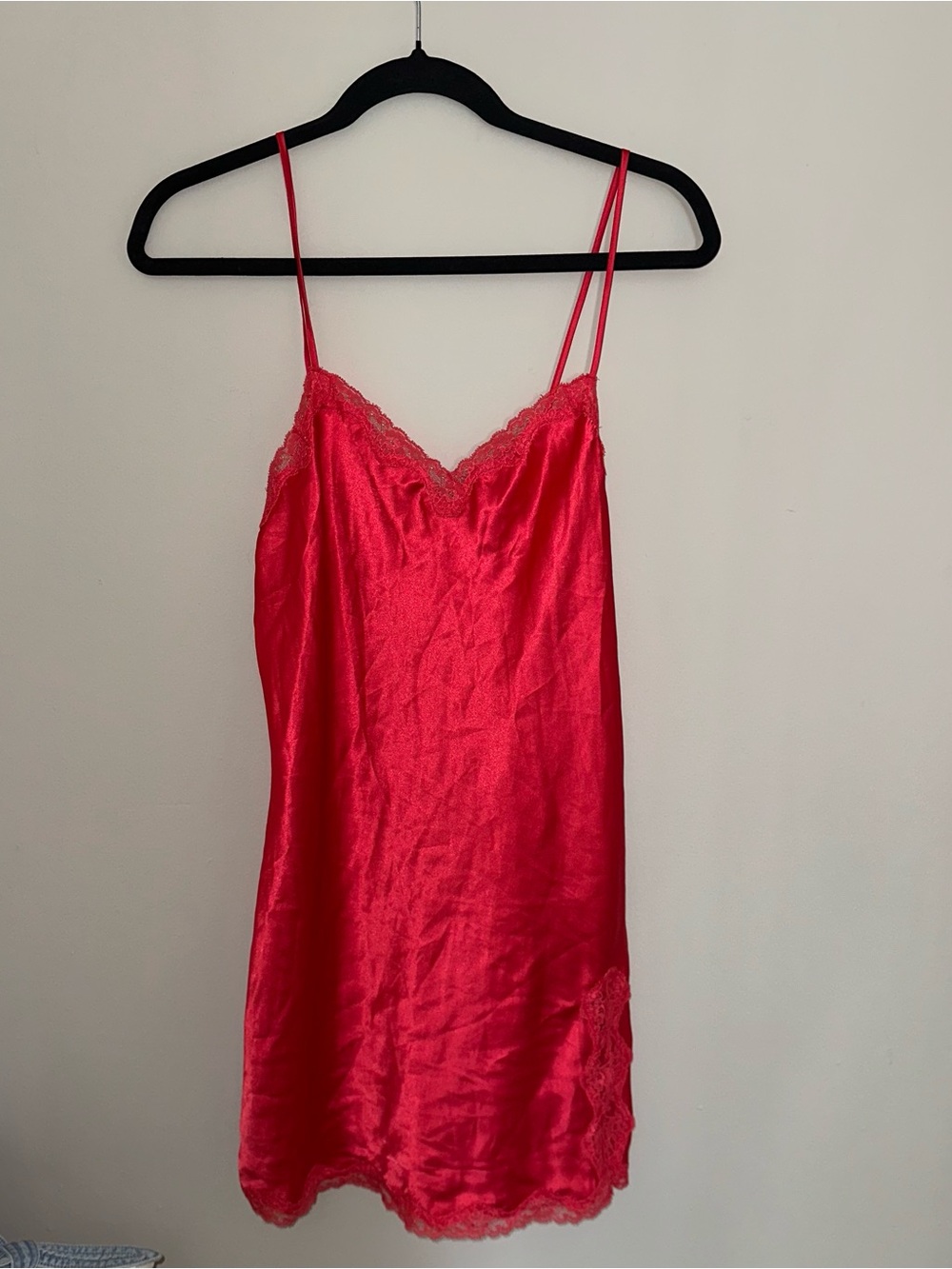 Victoria’s Secret Red Satin Lace Trim Slip Dress medium